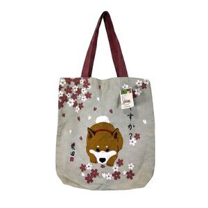 NWT Shibata-san Shiba Inu Tote Bag Sakura Cherry Blossom Canvas
